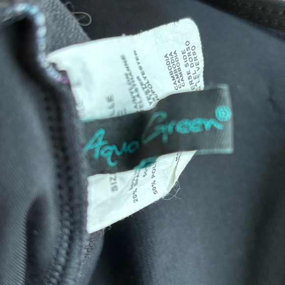 Aqua Green XL black geometric print tie neck one piece halter swimsuit - Picture 10 of 12